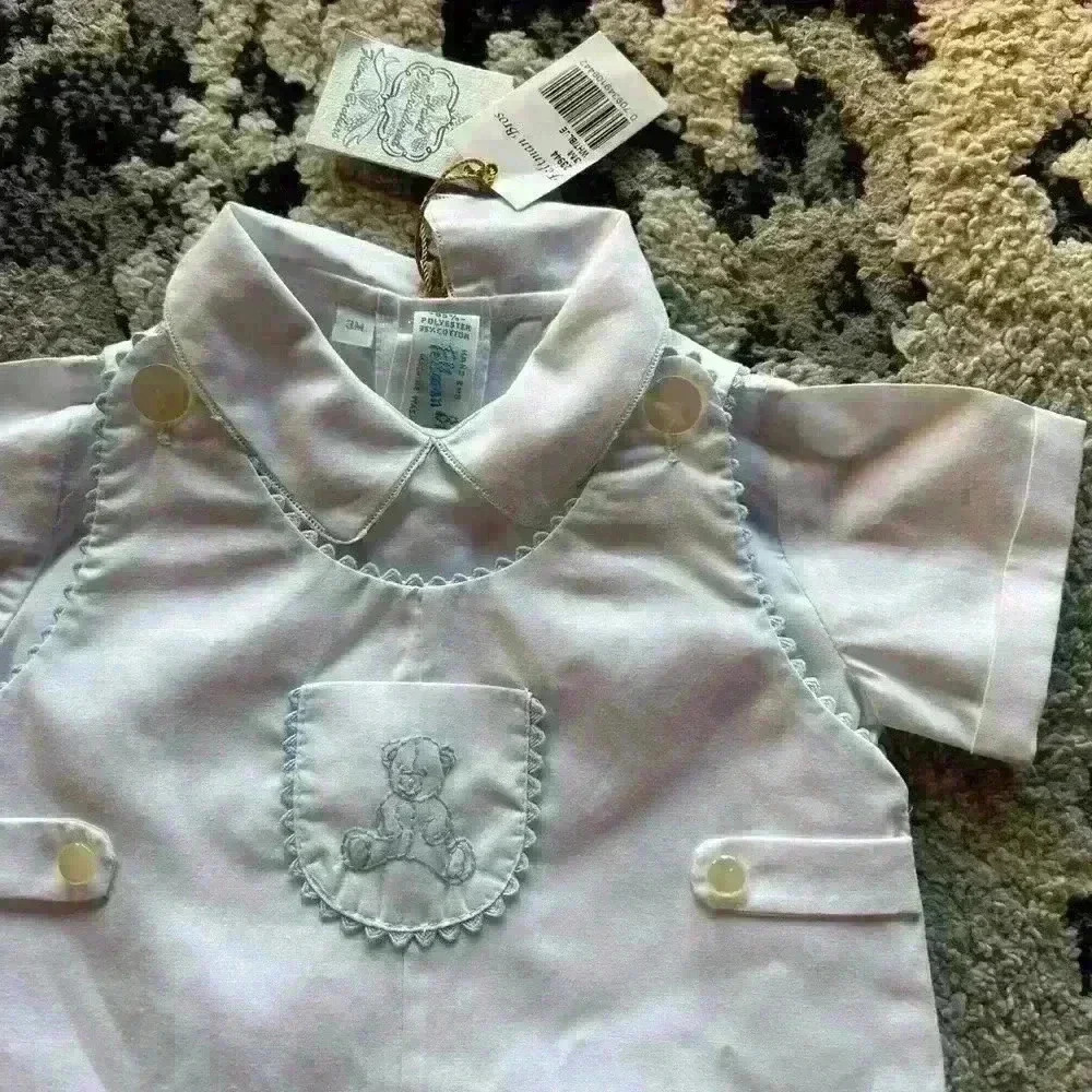 Feltman Bros NWT Outfit Size 3 Months Blue and White Teddy Bear - Picture 2 of 7